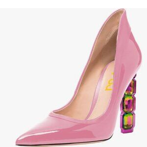 FSJ Pink Pointed Toe Slip On Crystal Pump Gorgeous Three Diamonds High Heel Shoe